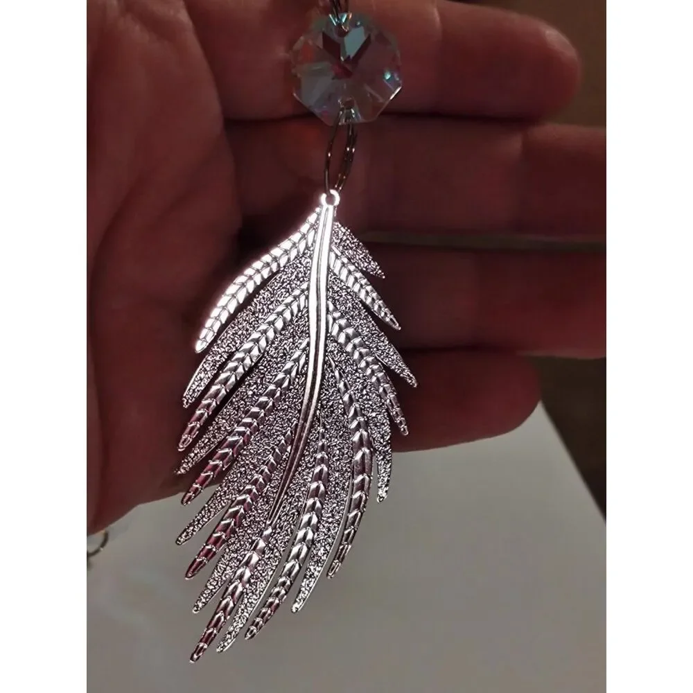 Iridescent Glass Butterfly Silver Leaf Chain Hanging Suncatcher Ornament 17